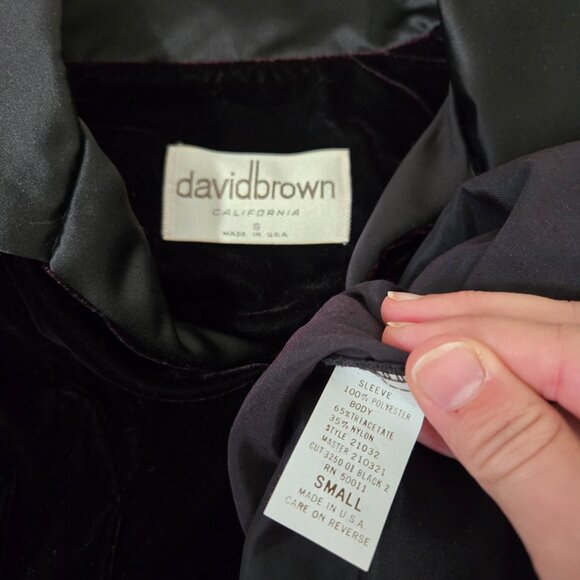 Sz S Late 70s-80s Vintage David Brown for Saks Black Velvet Zipup Gown/Maxi Coat - Picture 5 of 14